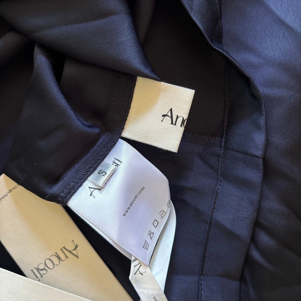 Ancosti Navy Blue Maxi Dress Small AN23SS5205 Ribbed Bodice Satin Skirt - Picture 9 of 9